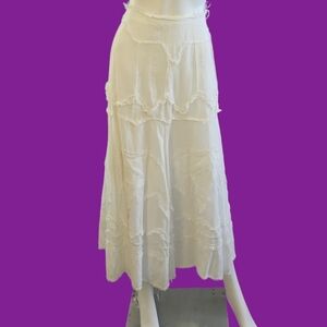 MONROE & MAIN Winter White Cotton Raw Hem Distressed Patchwork Midi Skirt